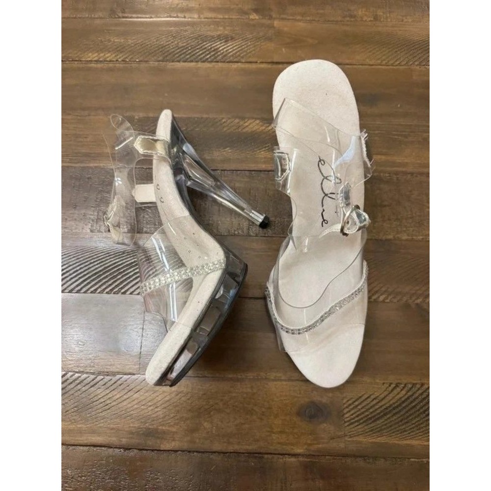 Ellie Platform Sandals Size 8 Clear Rhinestone High Heels